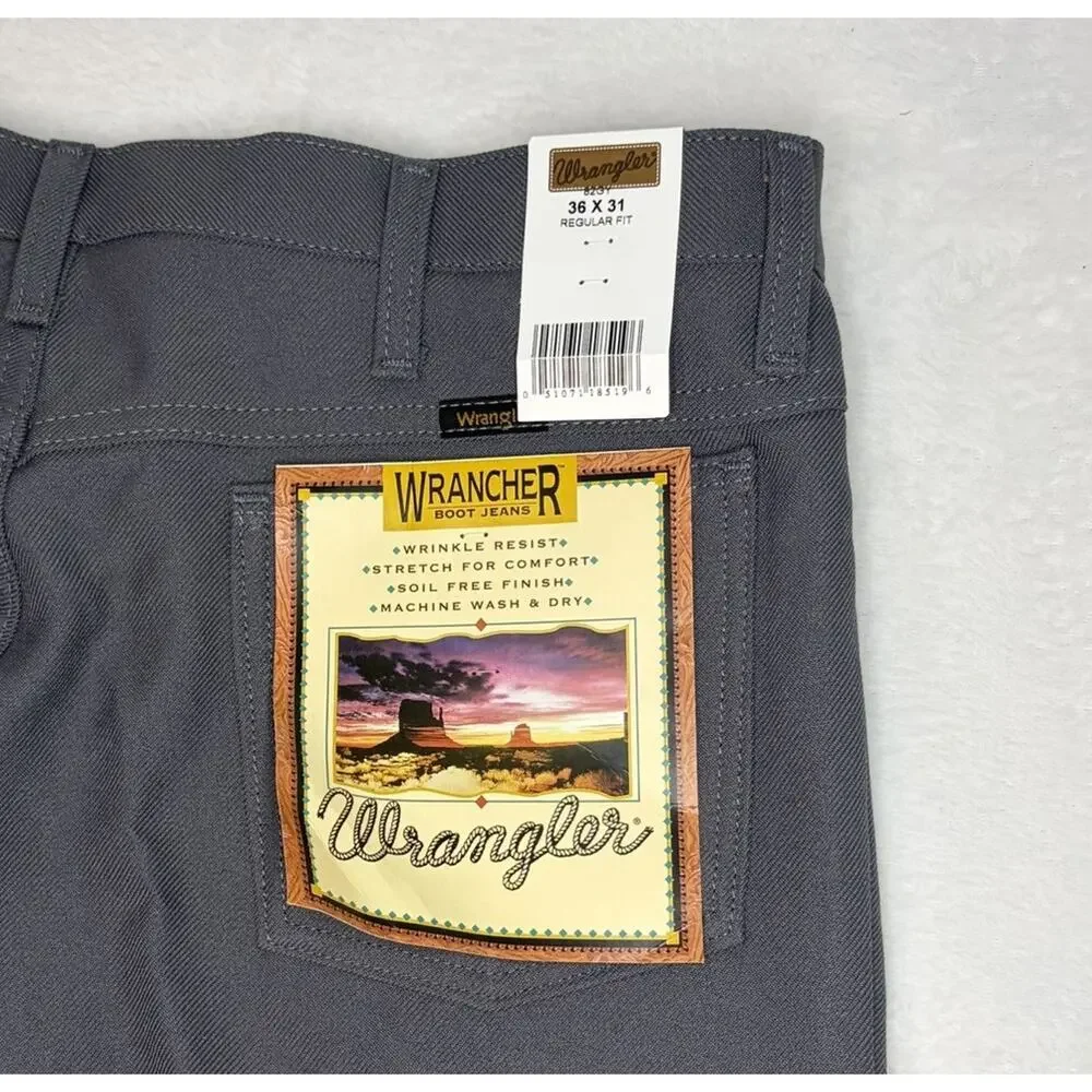 Wrangler Wrancher Boot Jeans Mens 36x31 Gray Dark Wash Regular Fit Western NWT